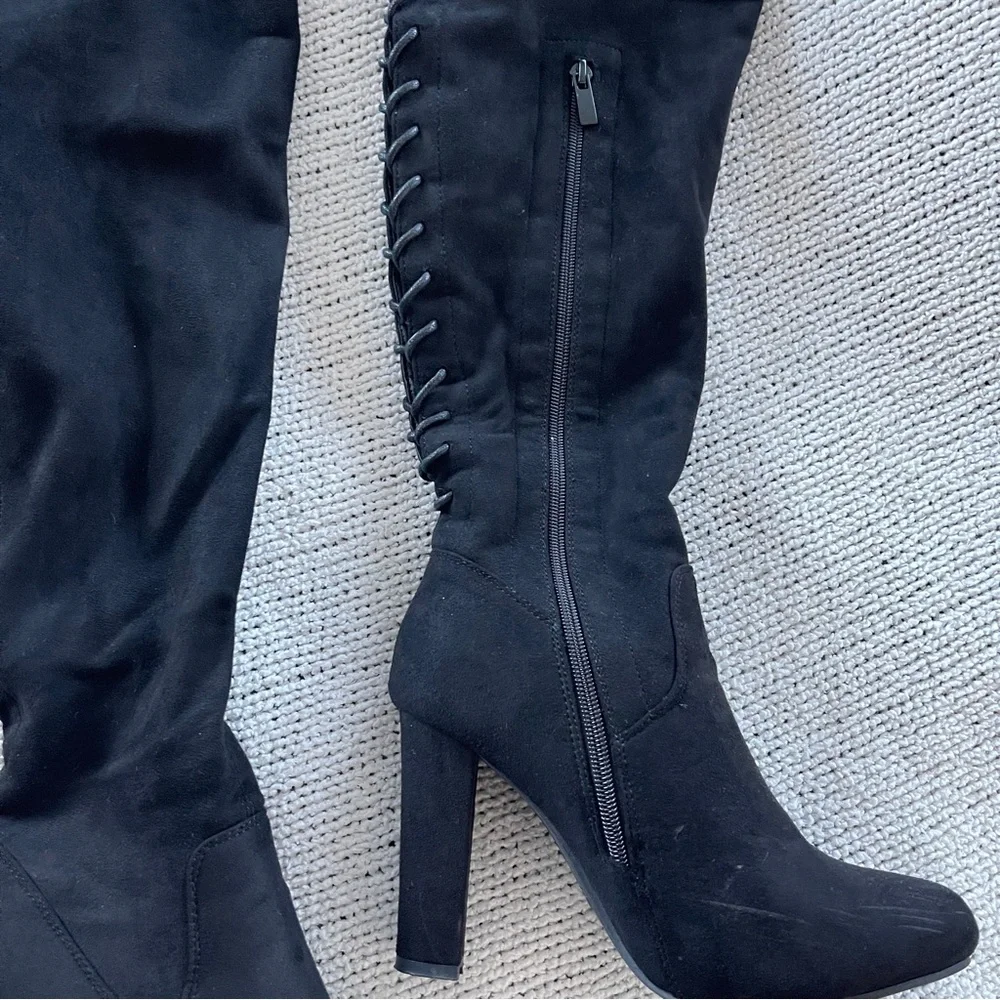 Top Moda Black Knee-High lace up Boots 7.5 - Picture 6 of 13
